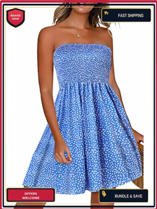 Dresses & Skirts - Women's Strapless Floral Sundress Beach Cover Up Casual Summer
